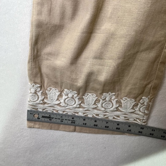 Talbots Linen Embroidered Capri Pants Womens 12 Wide  Leg Floral Soft Cute 2041 - Picture 8 of 10